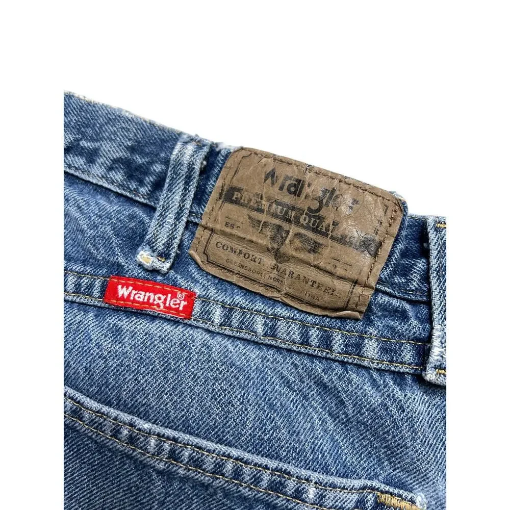 Vintage‎ Wrangler Jeans Mens Actual 34x28.5 Light Wash Straight Denim distress